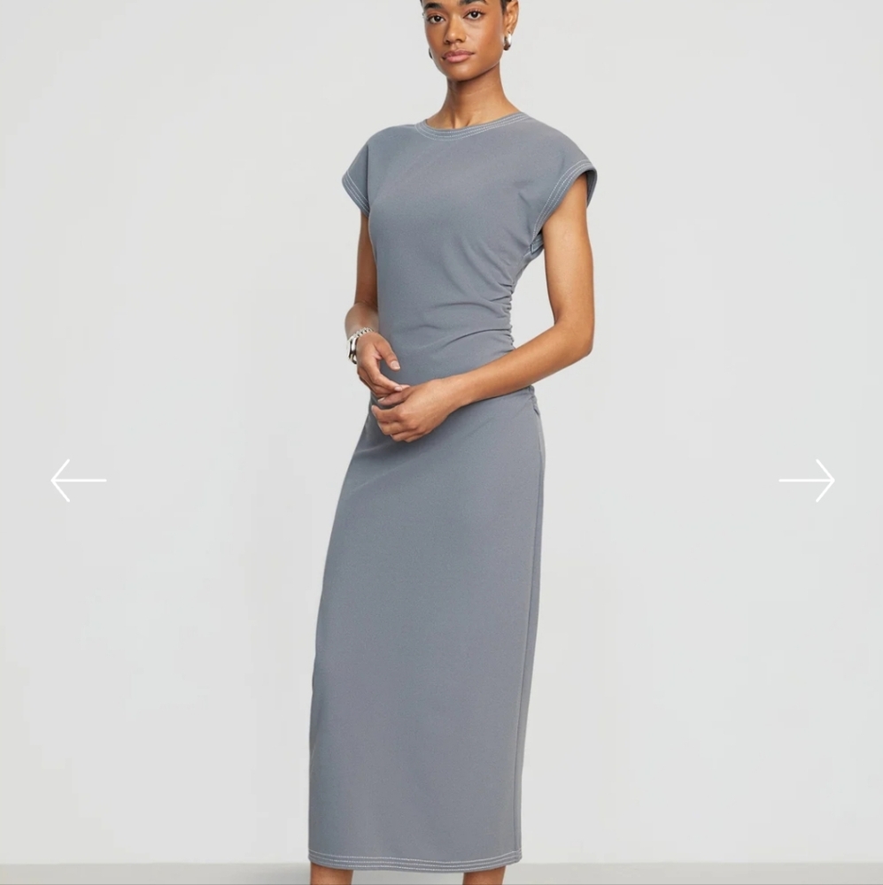 Modern Citizen Vela Contrast-Stitch Ruched-Waist Dress Gray Medium